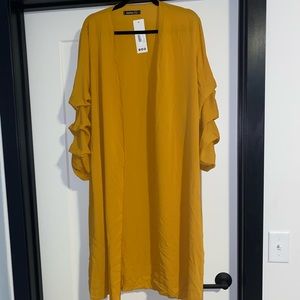 Boohoo Mustard Ruched Sleeve Kimono